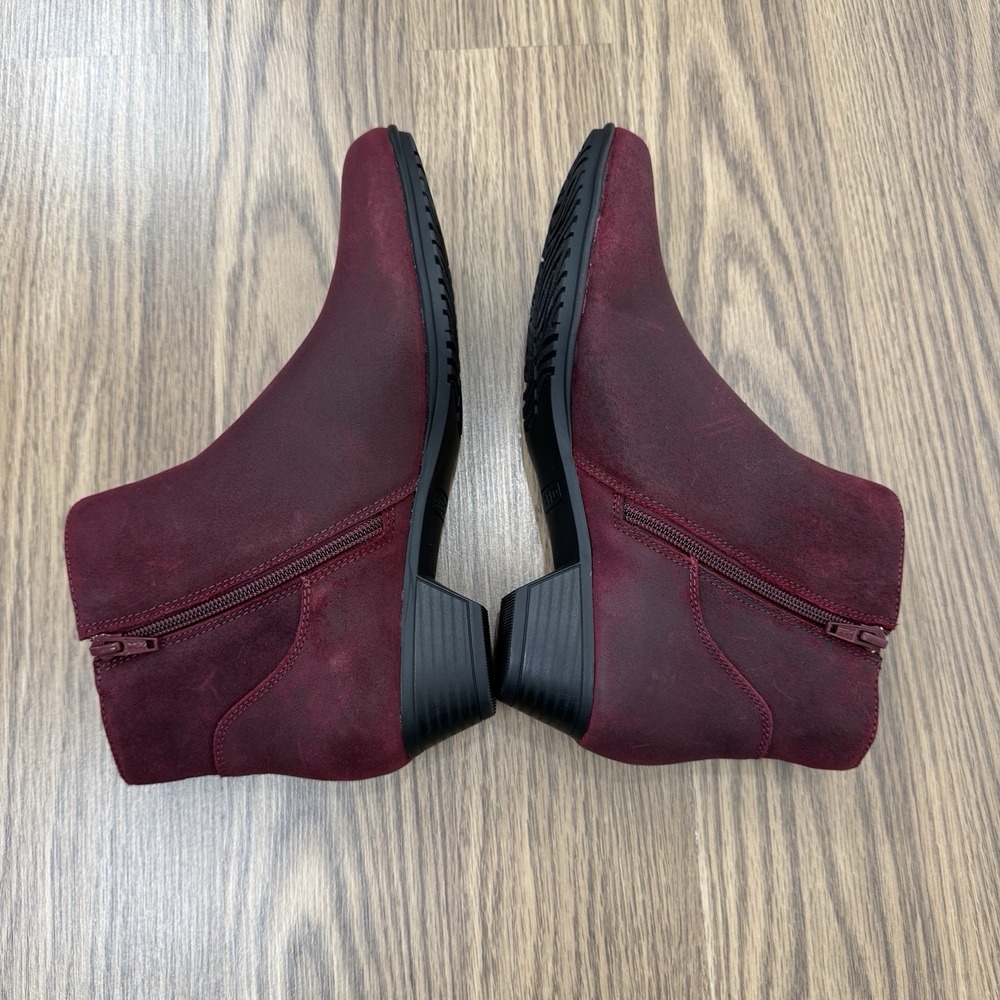 Abeo Ankle Boots Womens 8.5 Burgundy Leather Comfort Bootie Round Toe Holiday - Picture 10 of 16